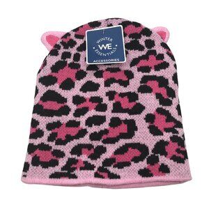 Winter Essentials Girls One Size Pink Leopard Print Knit Beanie New